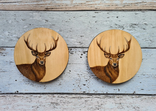 Wooden Coaster - Stag Head 2 piece set