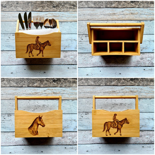 Bamboo Cutlery Holder - Horses
